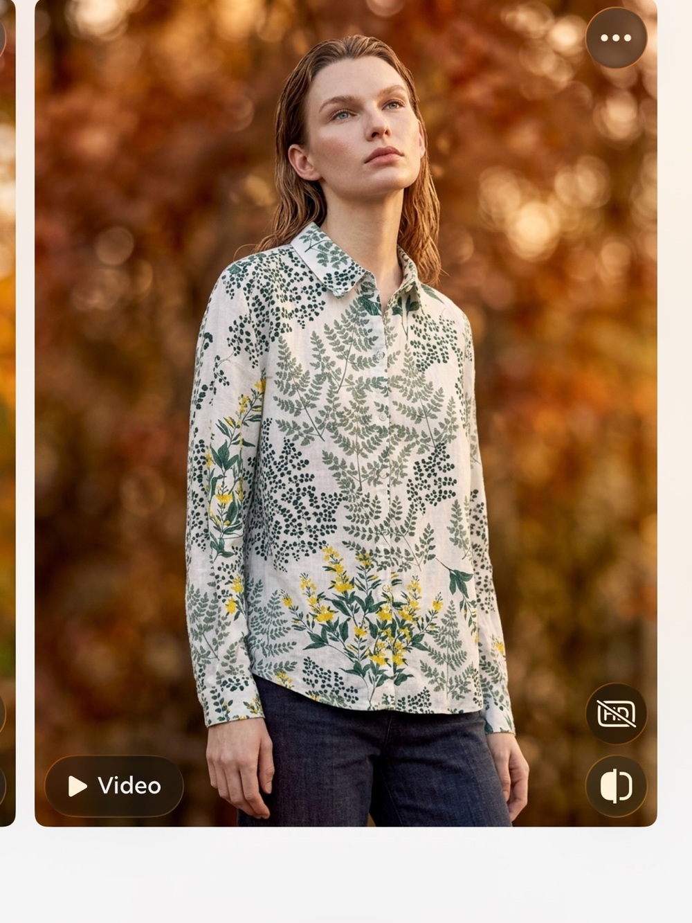 Cynthia Rowley White linen Shirt with Green & Yellow Floral Print